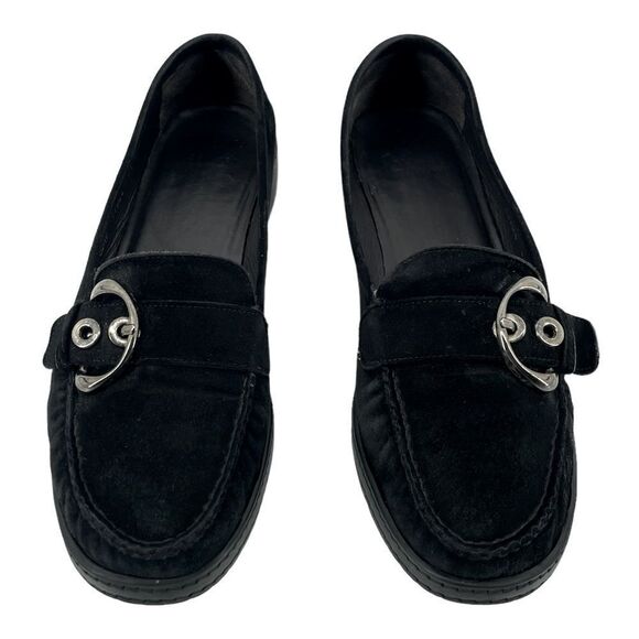 Stuart Weitzman Women’s Black Suede Round Toe Slip-On Platform Loafers Size 9 - Picture 1 of 8